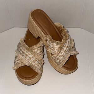 Bohemian Chic Tan Woven Slide Sandals